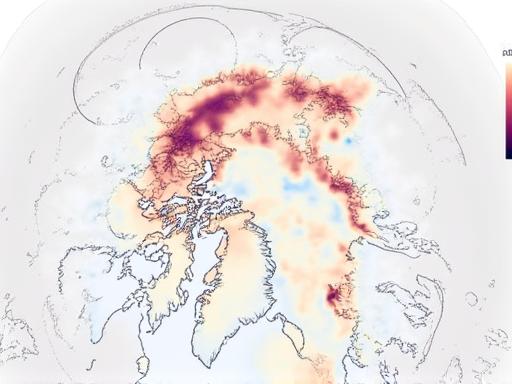 Et datavisualiseringskart som viser temperaturavvik i Arktis.